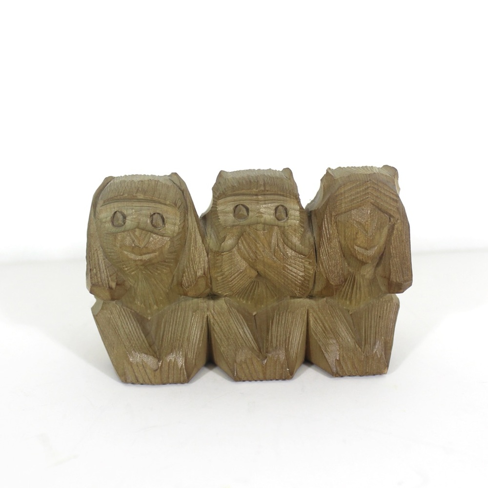 Vintage Carved Wood Three Wise Monkeys, Figurine, See No Evil Speak No Evil Hear